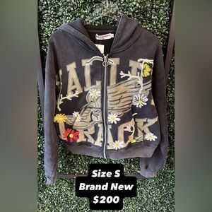 Black Embroidered Zip-Up Hoodie